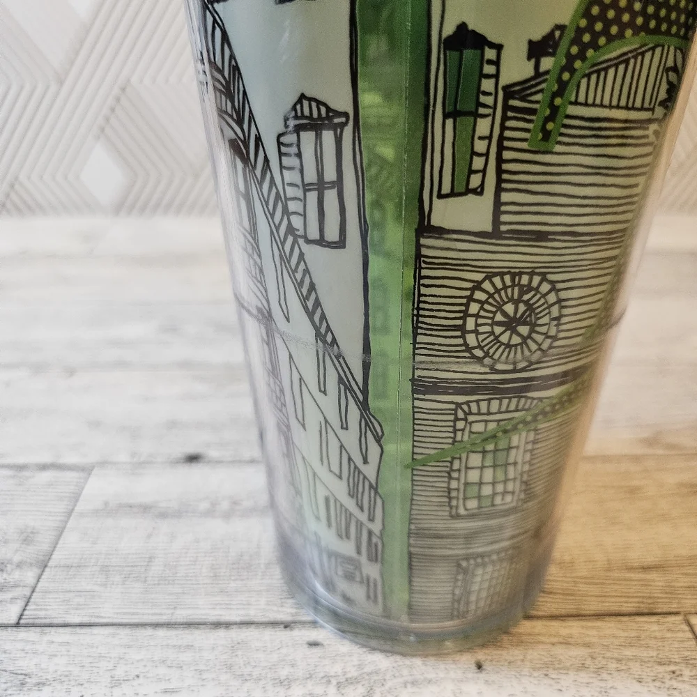 Starbucks Boston 2014 Iced Venti Tumbler Cup Green Double Wall 24oz No Lid Straw